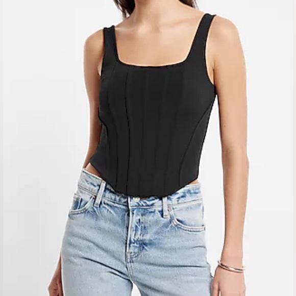 EXPRESS | BLACK BODY CONTOUR BONED STRETCH GOING OUT CLEAN GIRL CORSET TOP - Picture 2 of 7